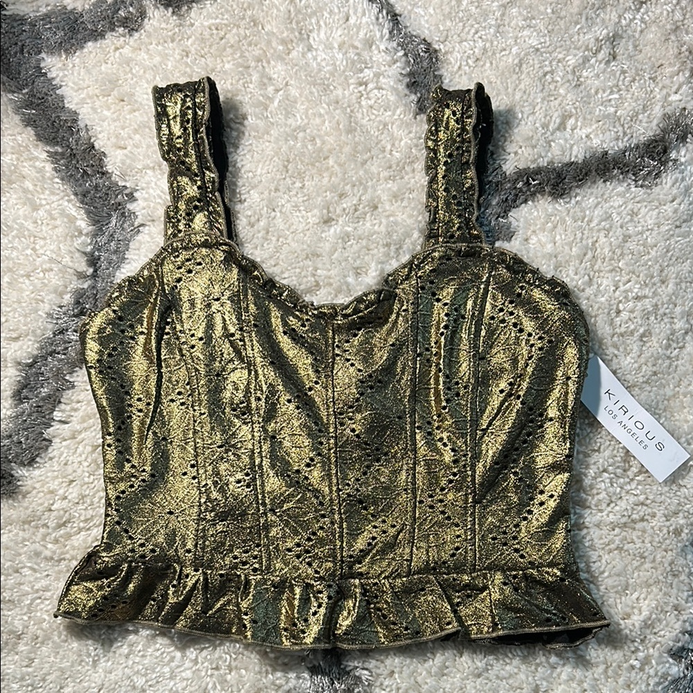 Gold and Black Sleeveless Bustier Peplum Top
